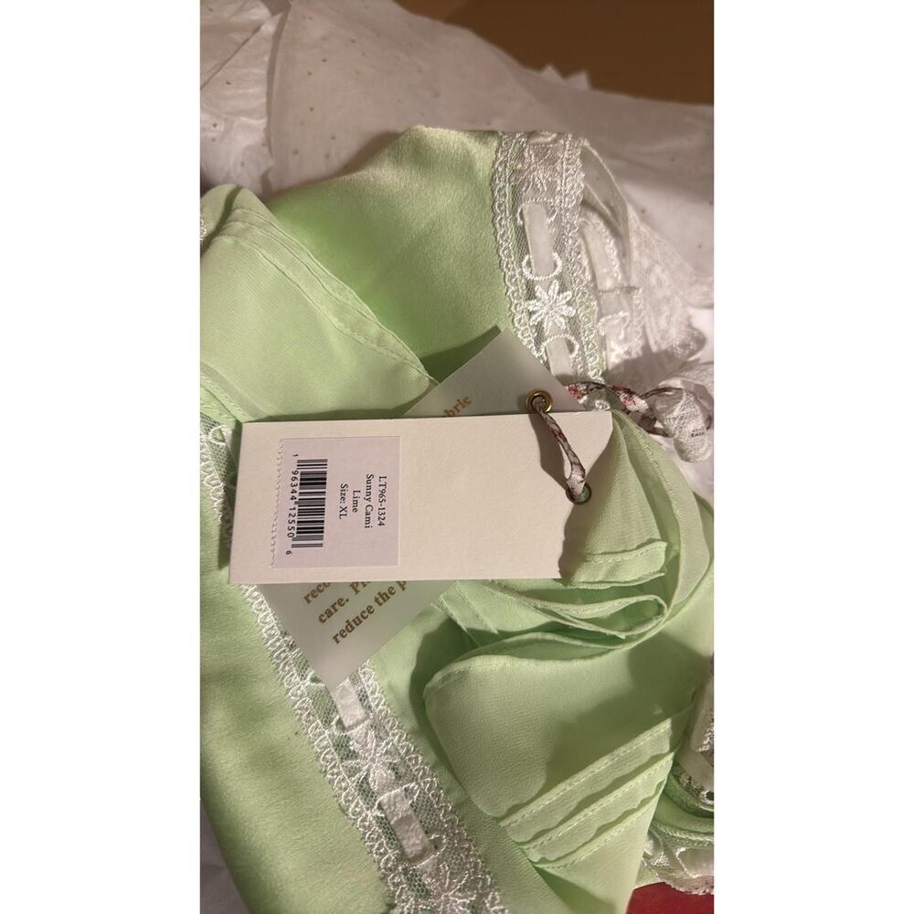 LoveShackFancy Sunny Lace Trimmed Pintucked Camisole light green XL - Picture 8 of 9
